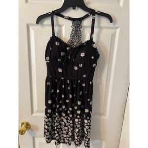 No Boundaries Black Daisy Floral Crochet LaceBack EmpireWaist Sundress Small 3-5